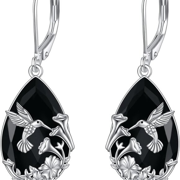 Black Tourmaline Dangle Earrings Sterling Silver Hemmingbird Jewelry - Picture 1 of 7